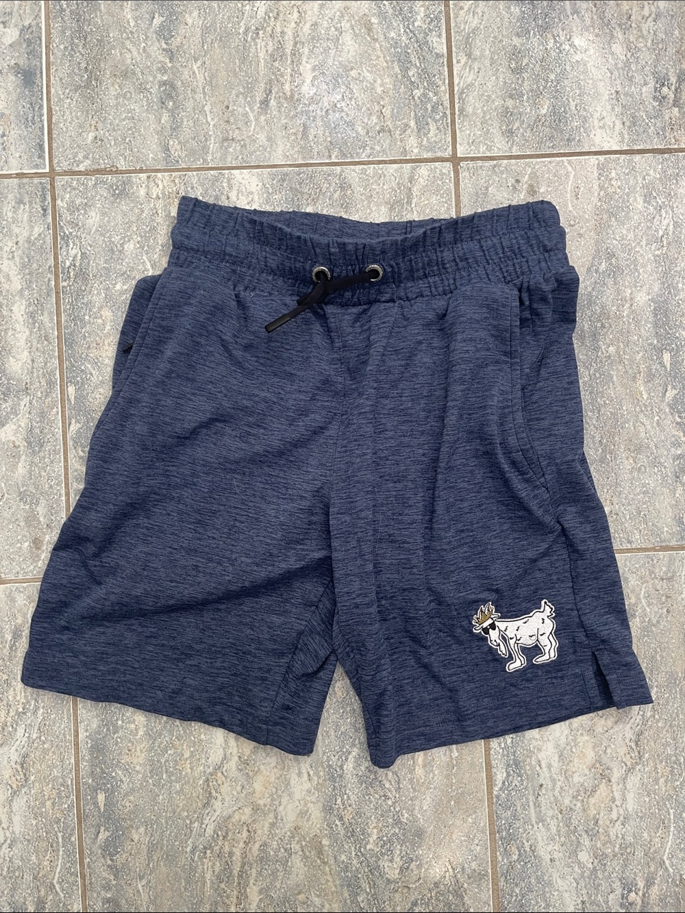 Kids Navy Blue Pull-On Shorts with goat Patch